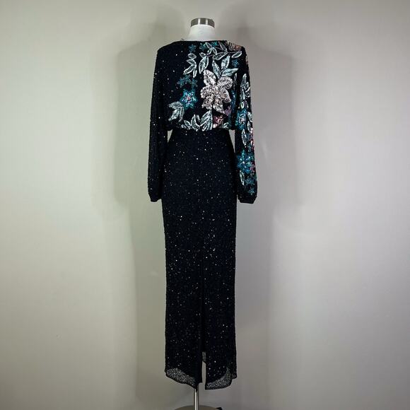 NEW Mac Duggal | Black Floral Long Sleeve High Neck Beaded Gown Formal Dress NWT - Picture 7 of 12